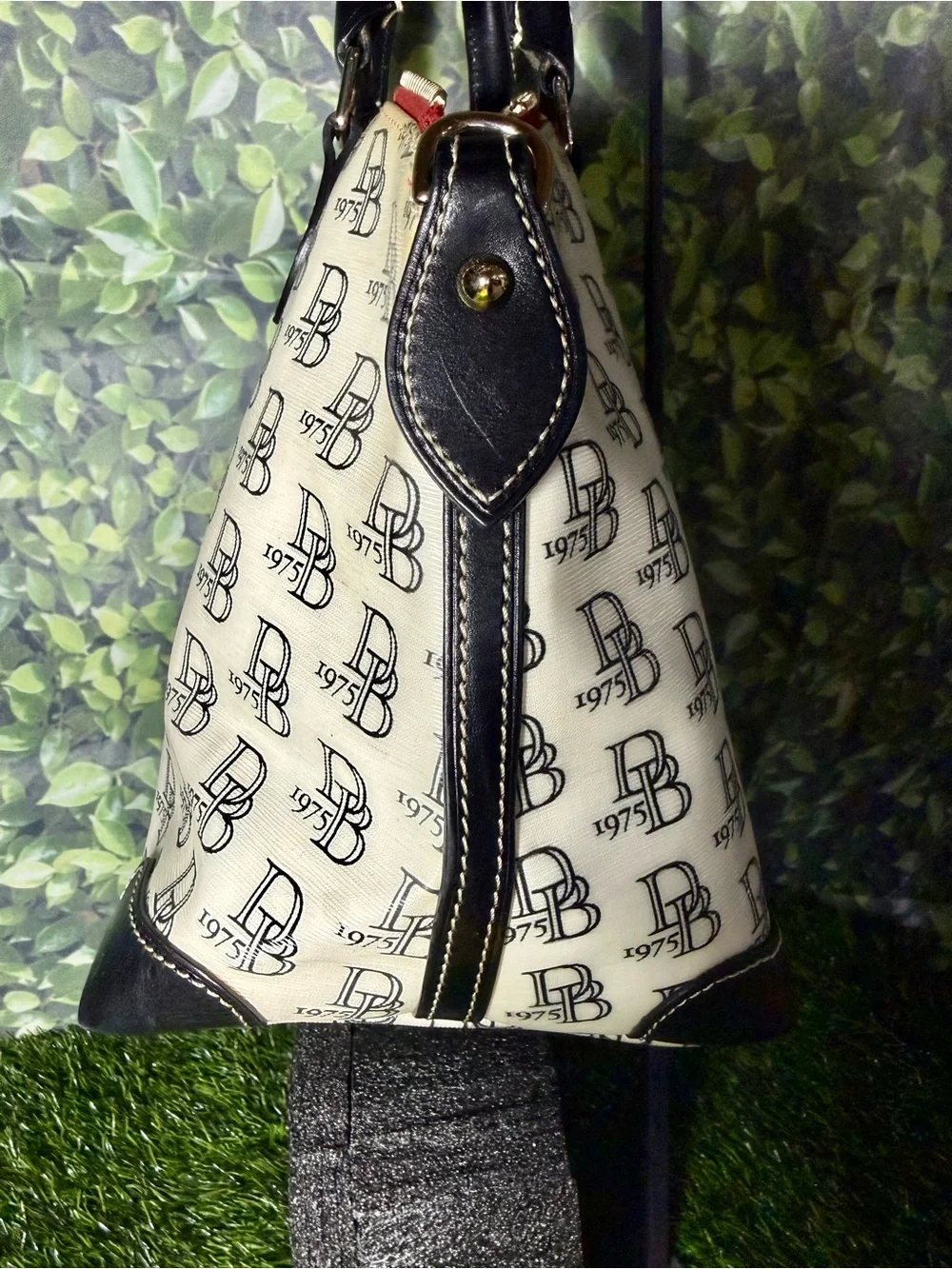 Dooney & Bourke Signature Black White Logo Satchel Handbag Coated Canvas